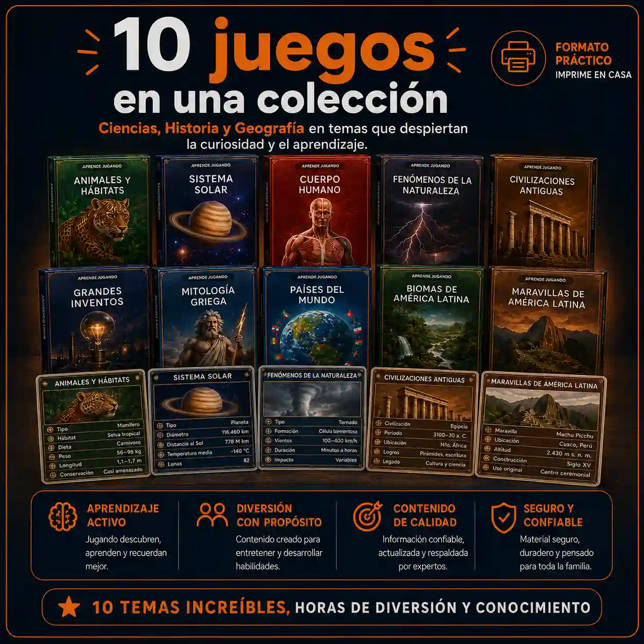 10 jogos educativos reunidos em uma coleção para imprimir e jogar